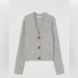 H&M - Rib-Knit Cardigan Light Grey - Size Small